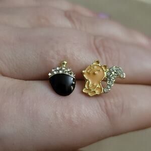 Cute fall squirrel & acorn crystal mismatch post earrings